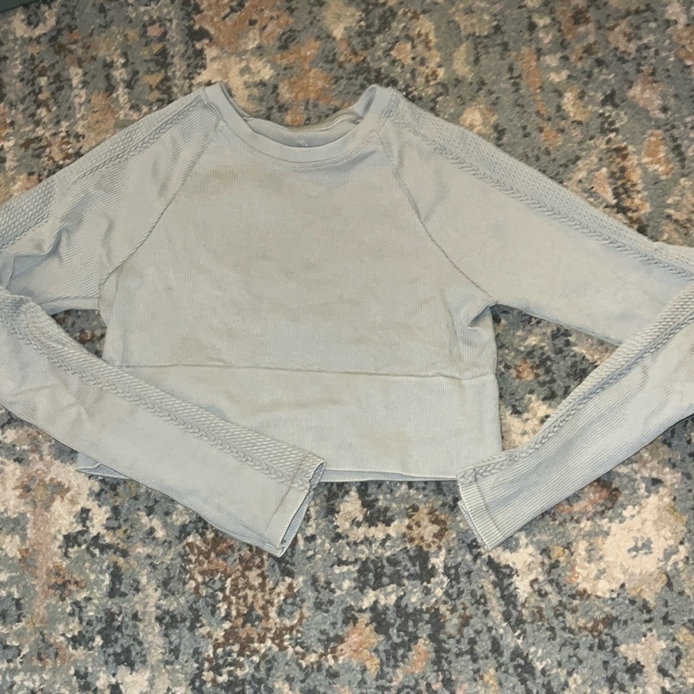 Aerie teal ribbed cropped, braided long sleeve